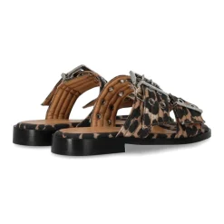 DAMES Ganni Animalier Platte Sandaal met Gespen