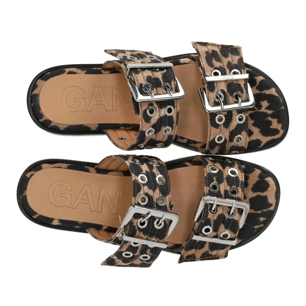 DAMES Ganni Animalier Platte Sandaal met Gespen