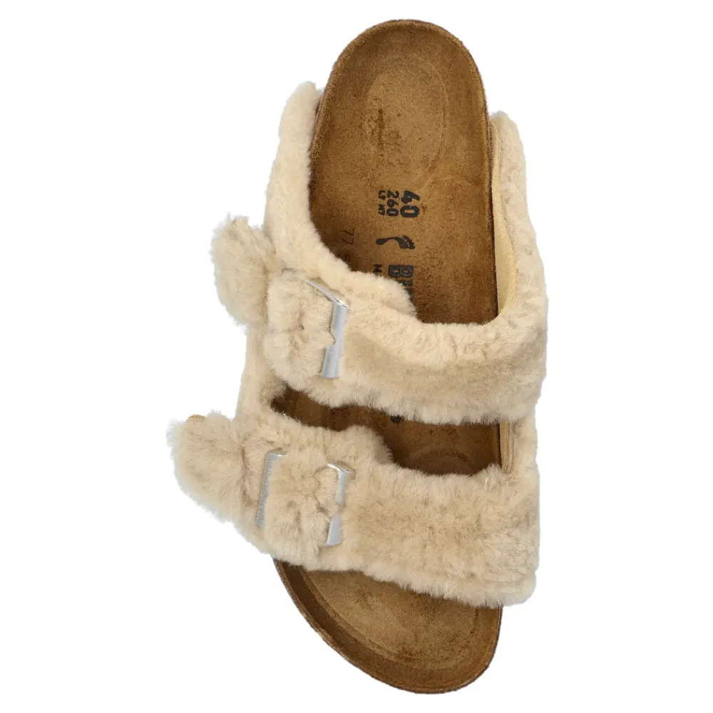 DAMES Birkenstock Arizona Shearling Rivet Logo slides