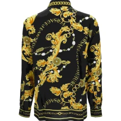 Heren Versace Jeans Couture Overhemden^Barok Patroon Lange Mouw Shirt Zwart