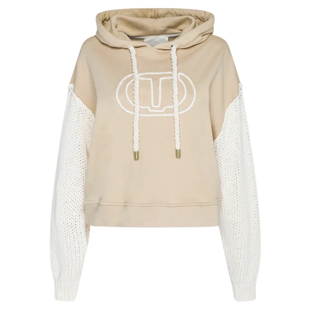 DAMES Twinset Hoodies & Sweatvesten^Katoenen Hoodie met Gebreide Mouwen