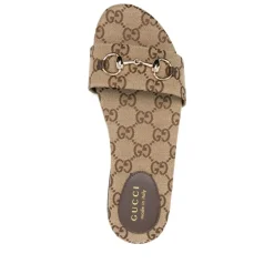 DAMES Gucci Beige Monogram Horsebit Sandalen