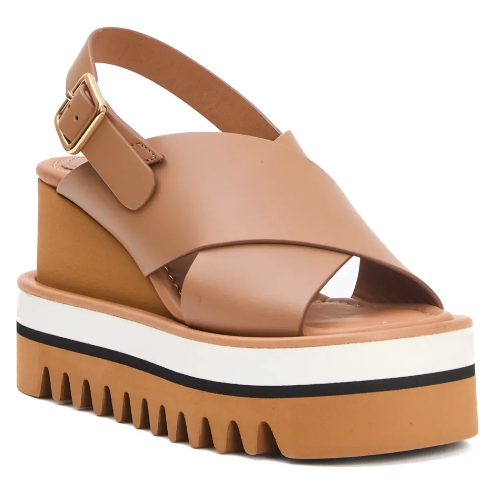 DAMES Paloma Barceló Sleehakken^Beige Sleehak Schoenen Kruisband Leer