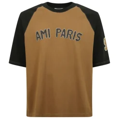 Heren Ami Paris Bicolor Katoenen T-shirt met Ronde Hals