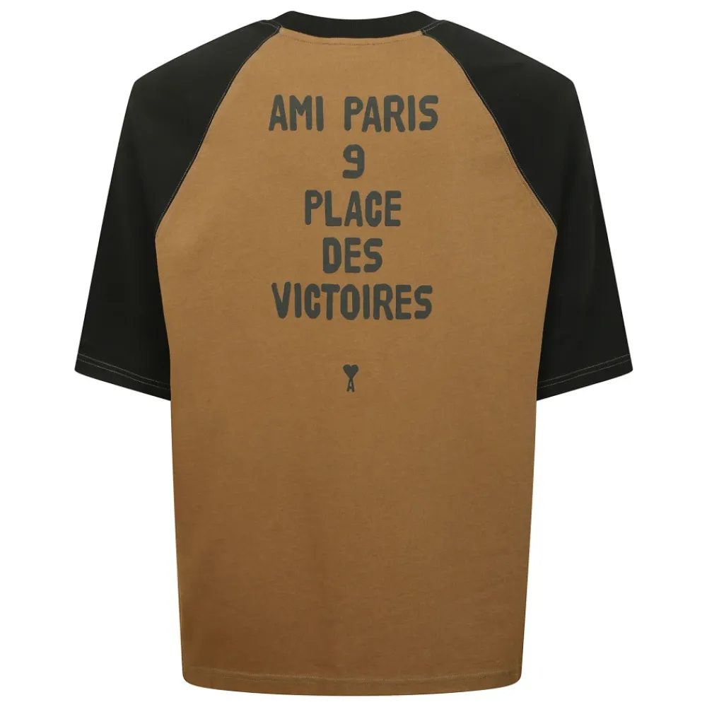 Heren Ami Paris Bicolor Katoenen T-shirt met Ronde Hals