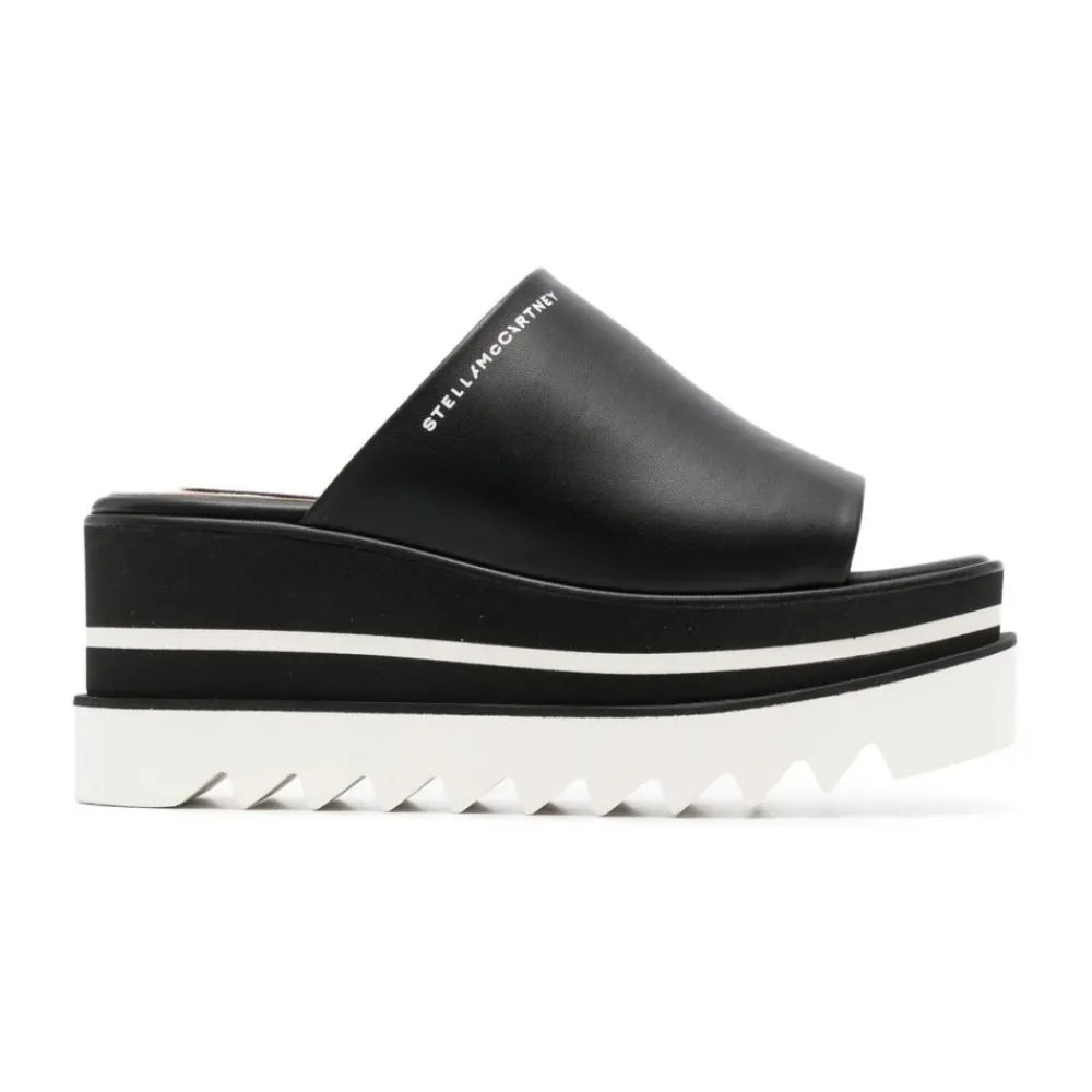 DAMES Stella McCartney Black Logo Print Platform Sandalen
