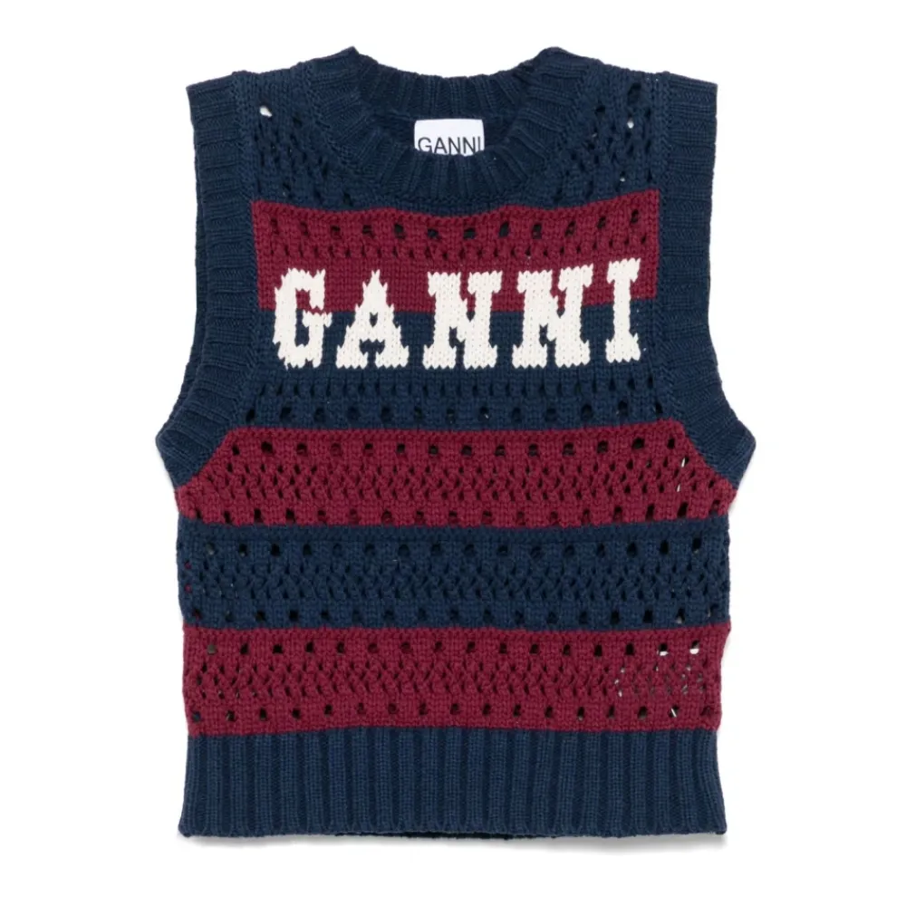 DAMES Ganni Truien & Vesten^Gestreept Gebreid Vest met Logo