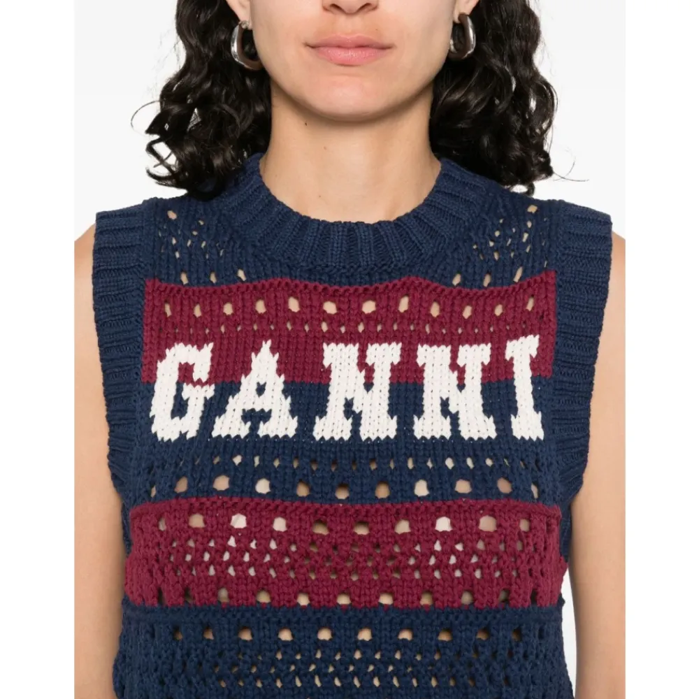 DAMES Ganni Truien & Vesten^Gestreept Gebreid Vest met Logo
