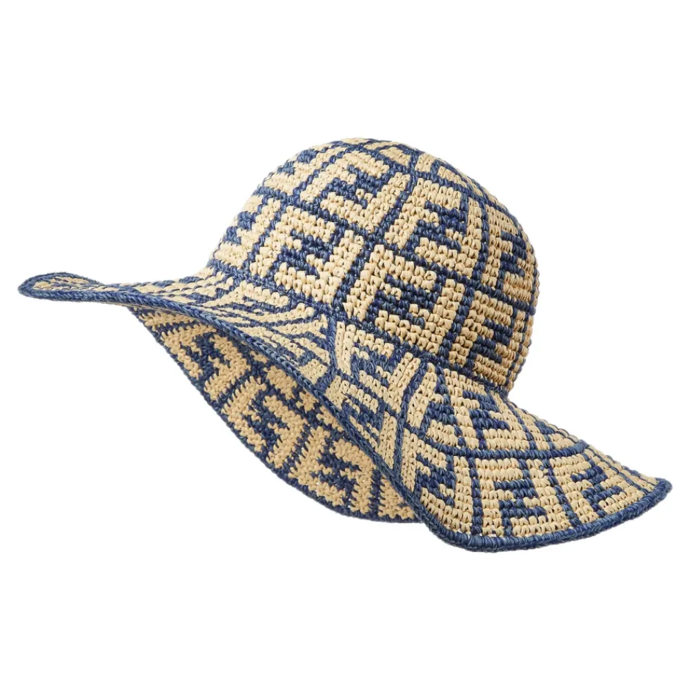 DAMES Fendi Blauwe breedgerande katoenen hoed