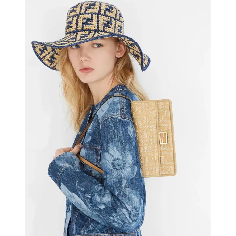 DAMES Fendi Blauwe breedgerande katoenen hoed