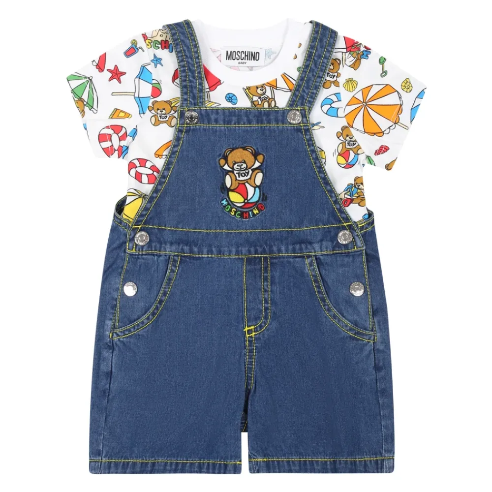 Moschino Jumpsuits^Blauwe Denim Overall met Teddy Bear