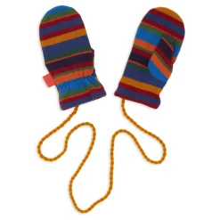 GALLO Handschoenen^Blauwe fleece wanten voor kinderen met veelkleurige strepen