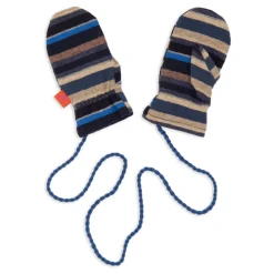 GALLO Handschoenen^Blauwe fleece wanten voor kinderen met veelkleurige strepen