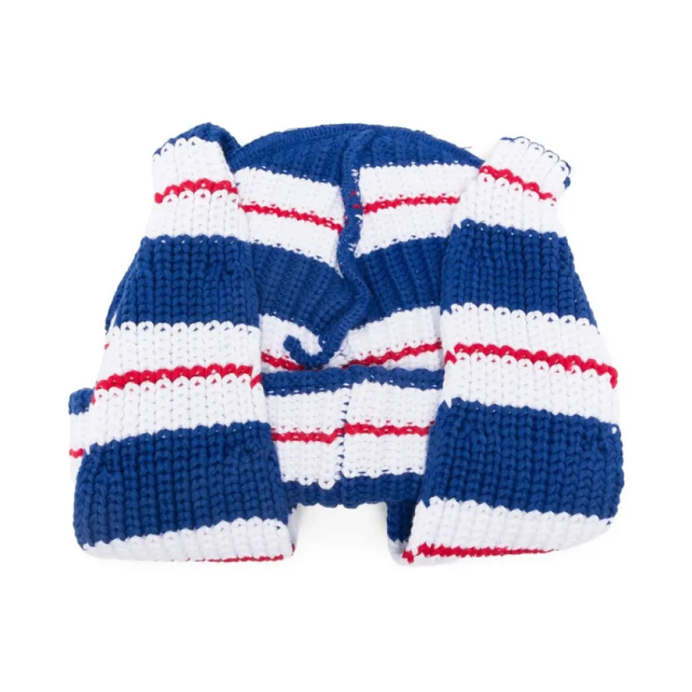 LOVERBOY by Charles Jeffrey Blauwe Gestreepte Katoenen Gebreide Muts met Dierenoren