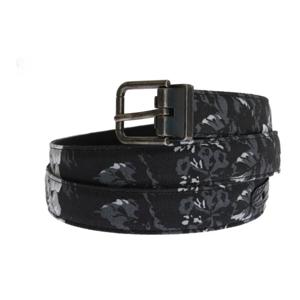 Heren Dolce & Gabbana Riemen^Bloemen Canvas Riem met Gouden Gesp