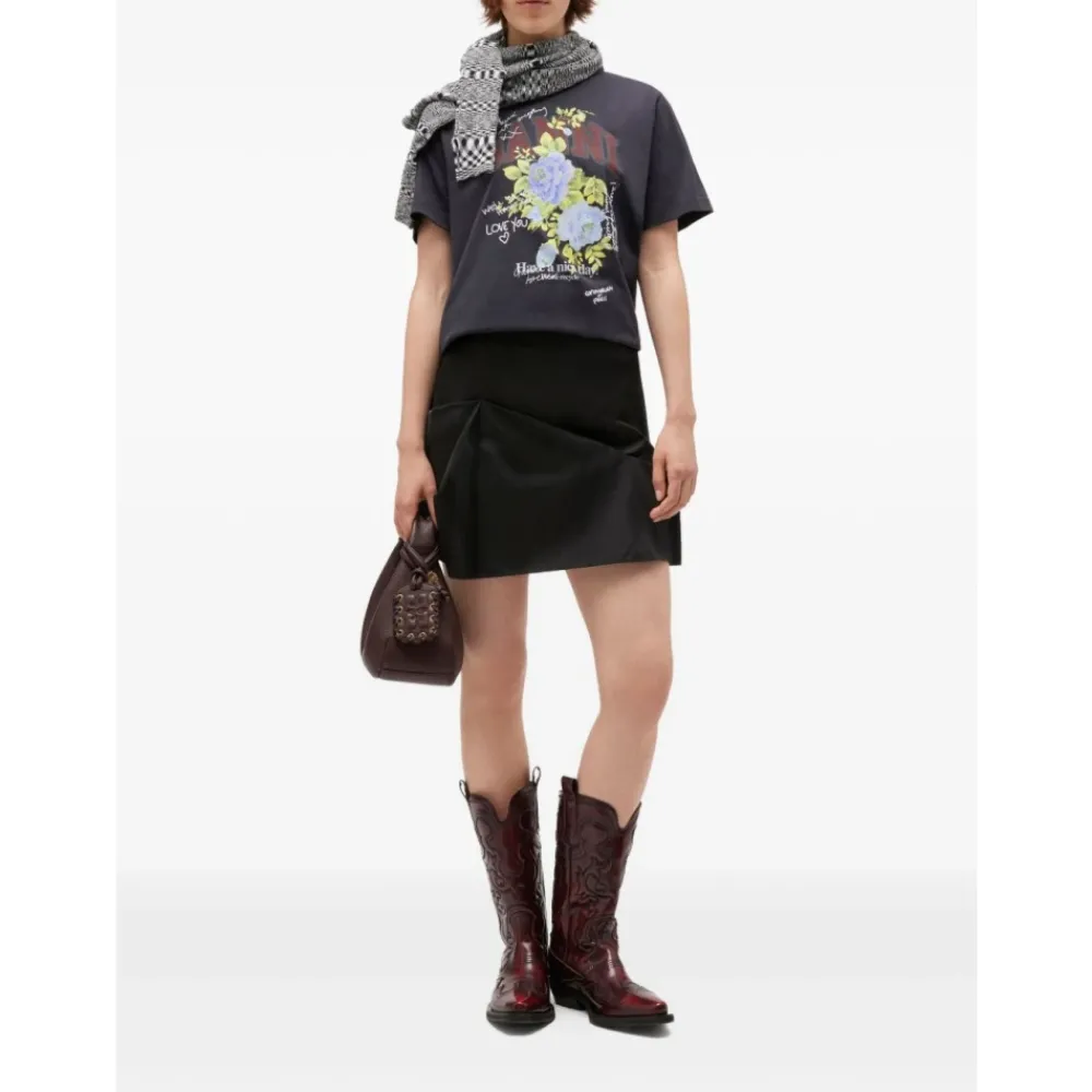 DAMES Ganni Shirts^Bloemen Grafische Print Korte Mouw Tee