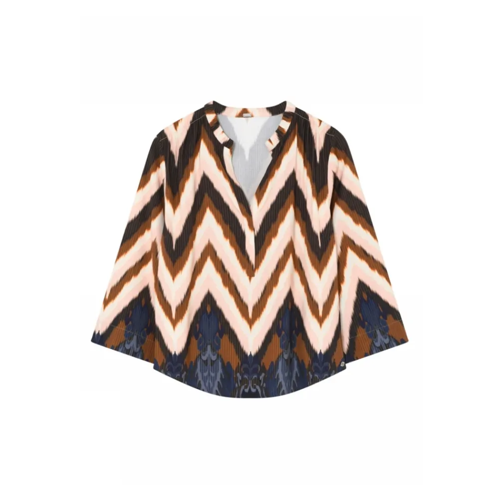 DAMES Gustav Blouse met V-hals in Navy/Rose