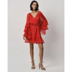 DAMES Dante 6 Jurken^Boho chiffon mini jurk Flame Red