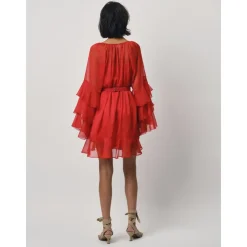 DAMES Dante 6 Jurken^Boho chiffon mini jurk Flame Red