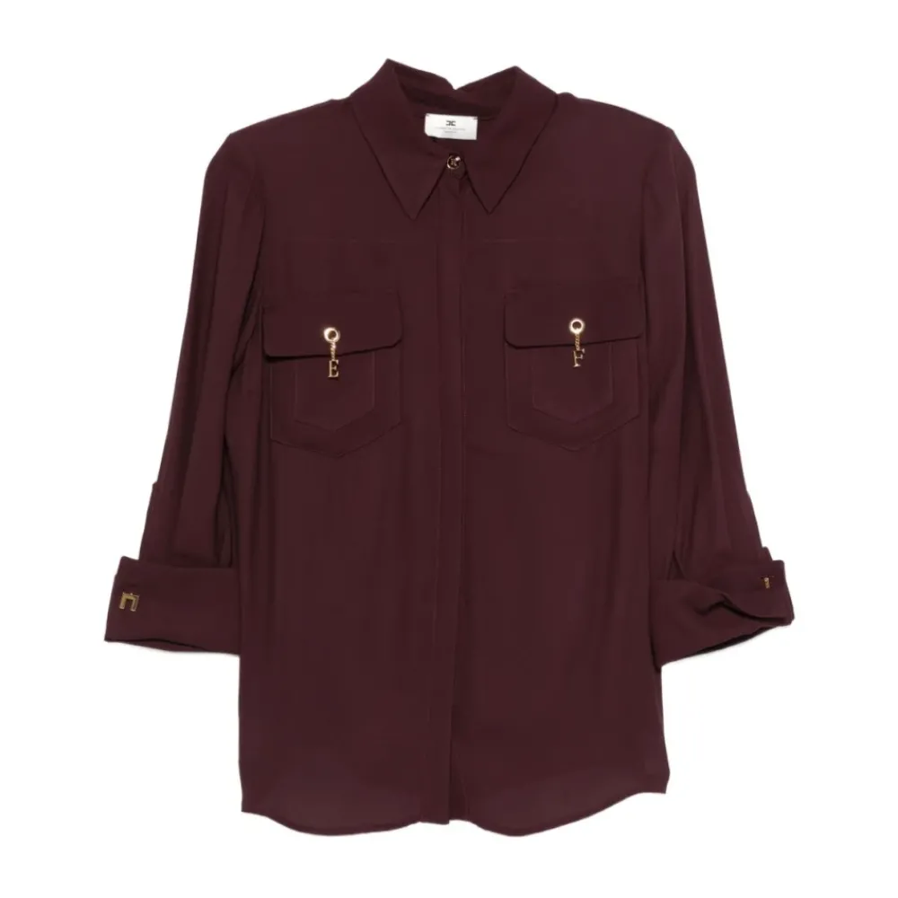 DAMES Elisabetta Franchi Blouses^Bordeaux Klassieke Kraag Shirt Charme Details