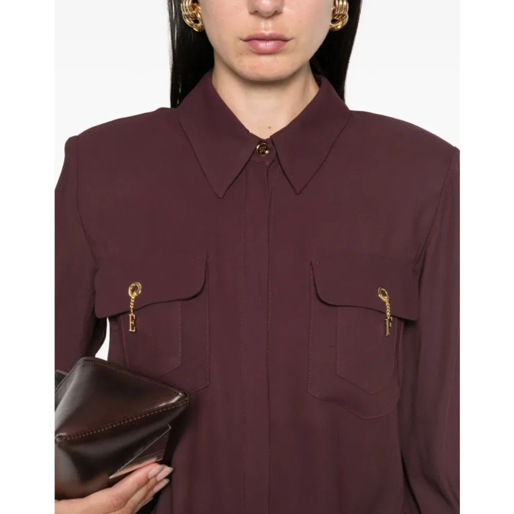 DAMES Elisabetta Franchi Blouses^Bordeaux Klassieke Kraag Shirt Charme Details