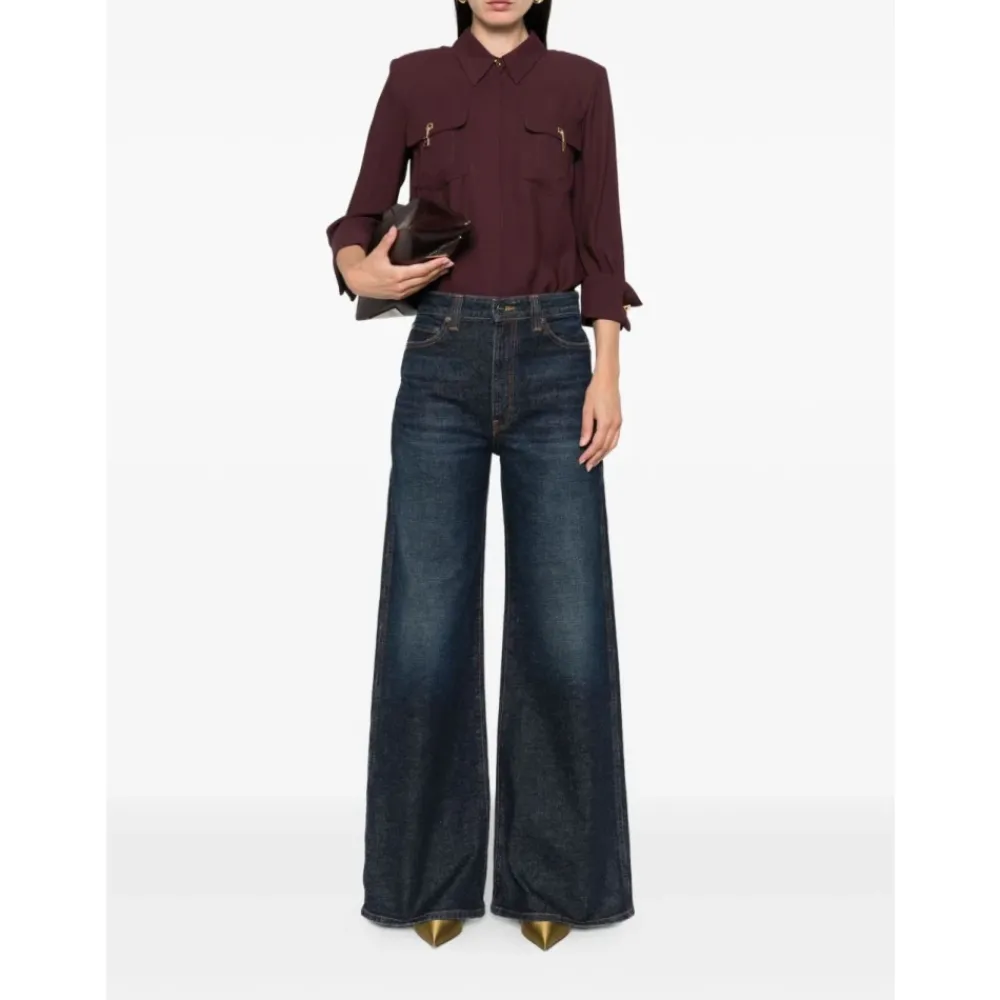 DAMES Elisabetta Franchi Blouses^Bordeaux Klassieke Kraag Shirt Charme Details