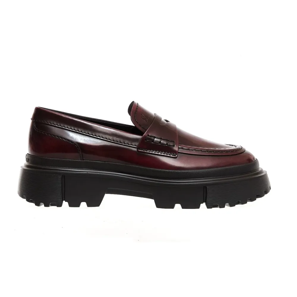 DAMES Hogan Loafers^Bordeaux Leren Loafer Mocassin