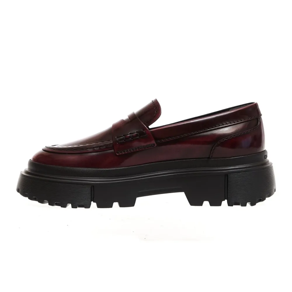 DAMES Hogan Loafers^Bordeaux Leren Loafer Mocassin