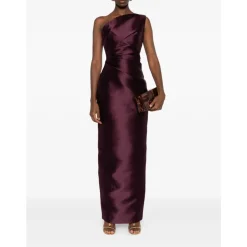 DAMES Solace London Bordeaux One-Shoulder Maxi Jurk