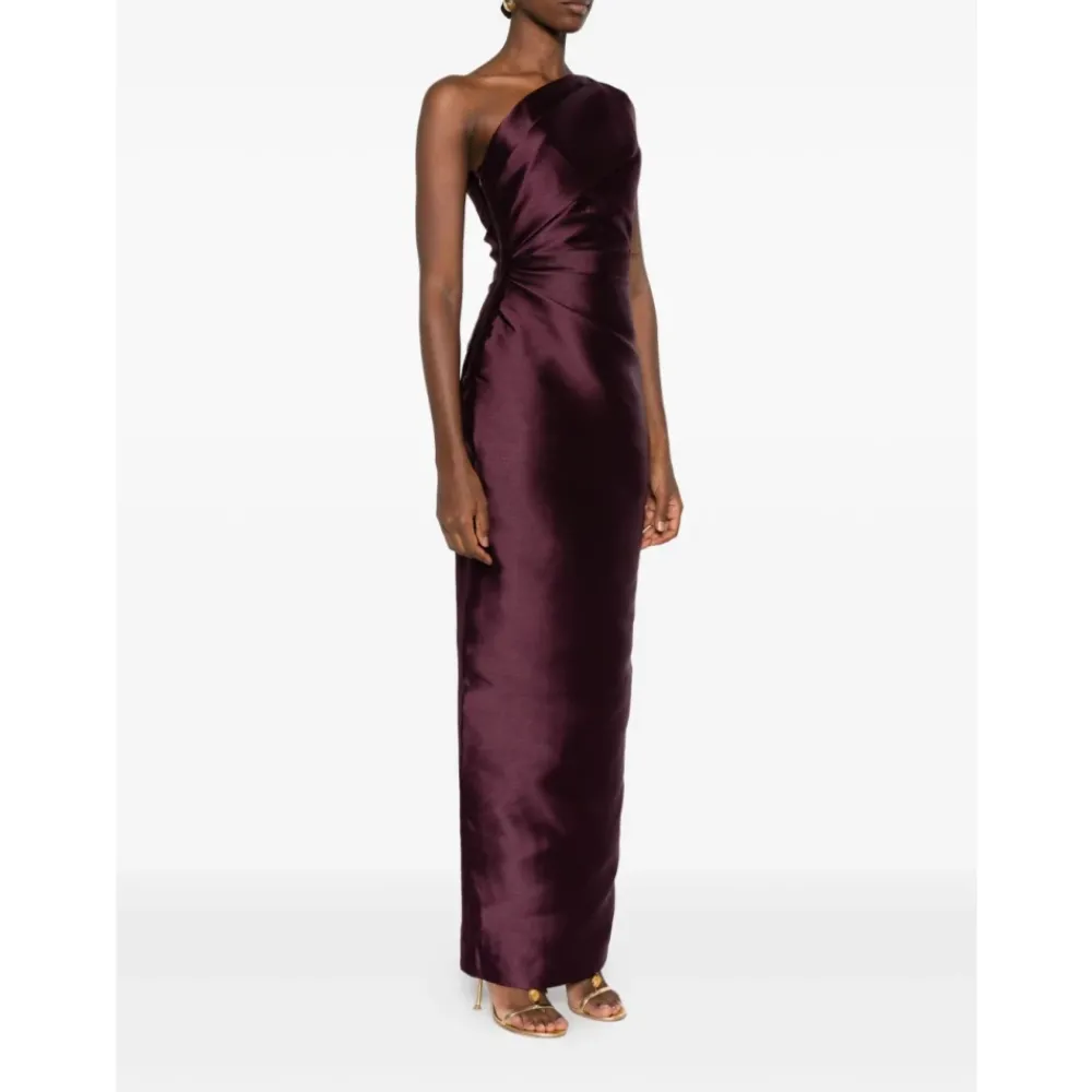 DAMES Solace London Bordeaux One-Shoulder Maxi Jurk