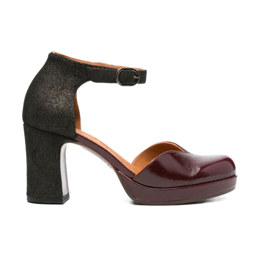 DAMES Chie Mihara Sandalen^Bourgondisch Leren Blokhak Enkelband