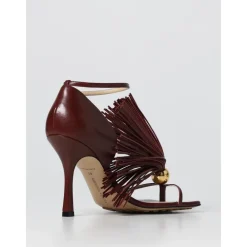 DAMES Bottega Veneta Bourgondische Franje Hakken Leren Sandalen