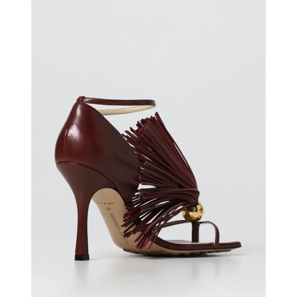 DAMES Bottega Veneta Bourgondische Franje Hakken Leren Sandalen