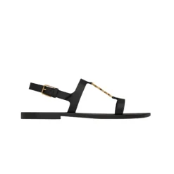 DAMES Saint Laurent Bronzen Leren Sandalen met Enkelband