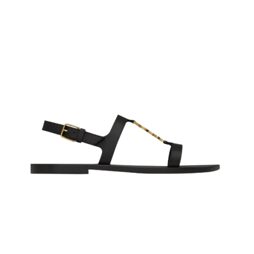 DAMES Saint Laurent Bronzen Leren Sandalen met Enkelband