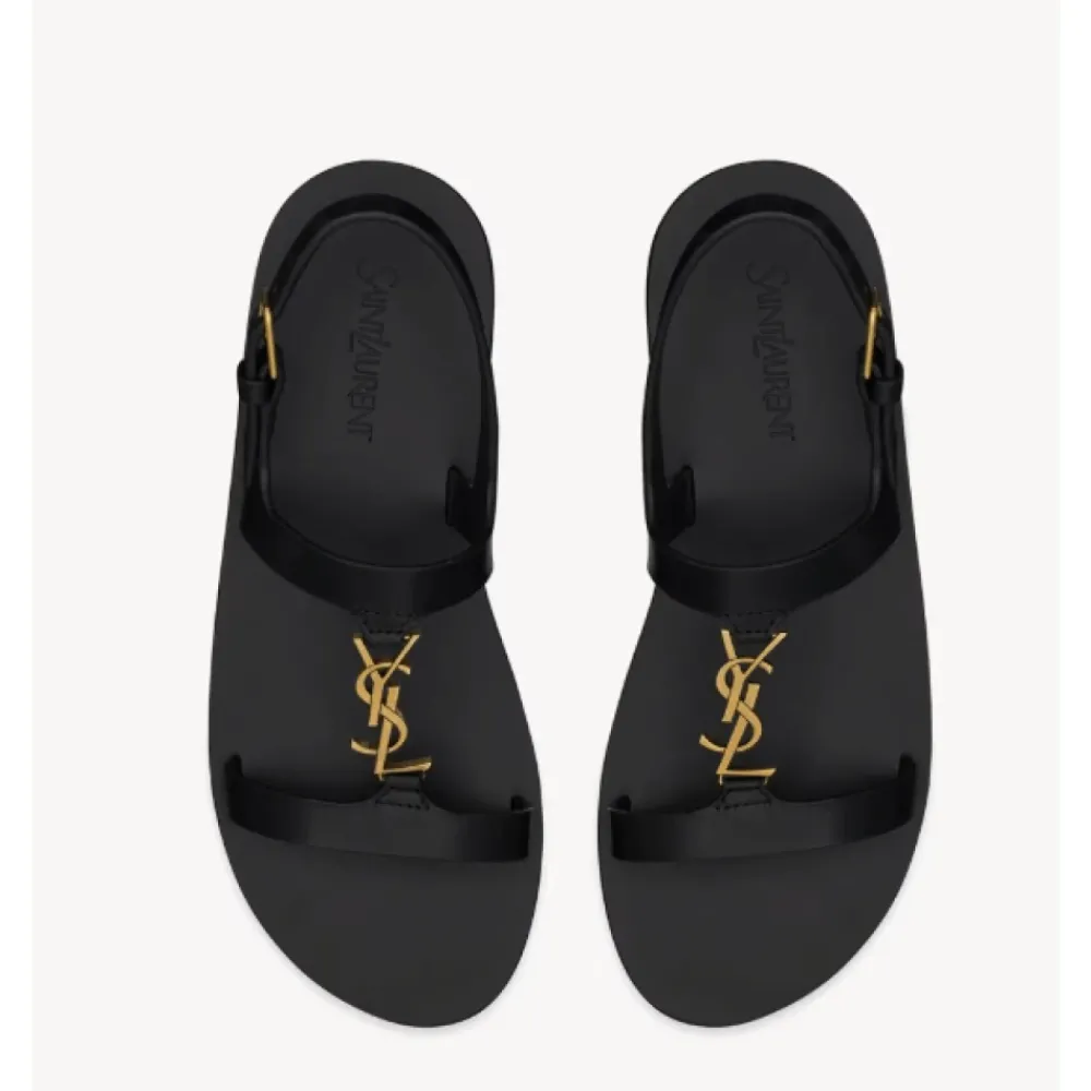 DAMES Saint Laurent Bronzen Leren Sandalen met Enkelband