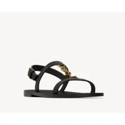 DAMES Saint Laurent Bronzen Leren Sandalen met Enkelband