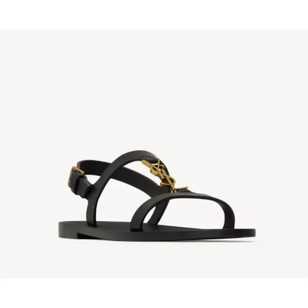 DAMES Saint Laurent Bronzen Leren Sandalen met Enkelband