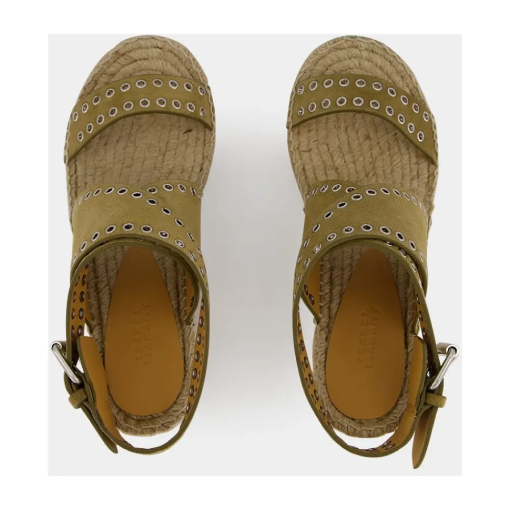DAMES Isabel Marant Sleehakken^leren espadrilles met enkelband