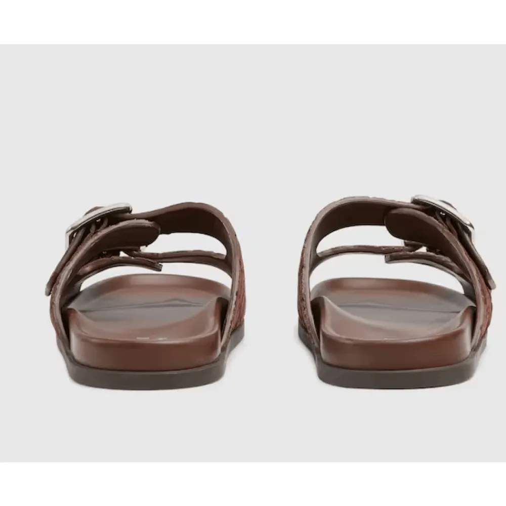 Heren Gucci Leren Platte Zool Slides