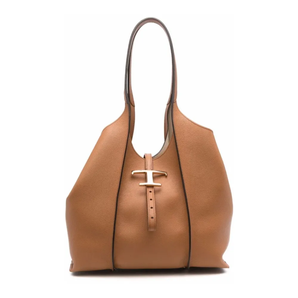 DAMES Tod's Shoppers^Leren Tote Tas met Goudkleurig Logo