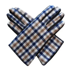 DAMES Aquascutum Bruine Club Check Wol Leren Handschoenen