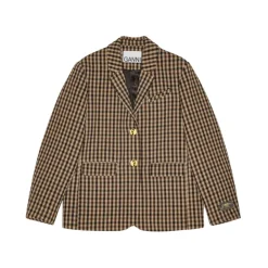 DAMES Ganni Jassen^e Gingham Check Jas Gouden Knopen