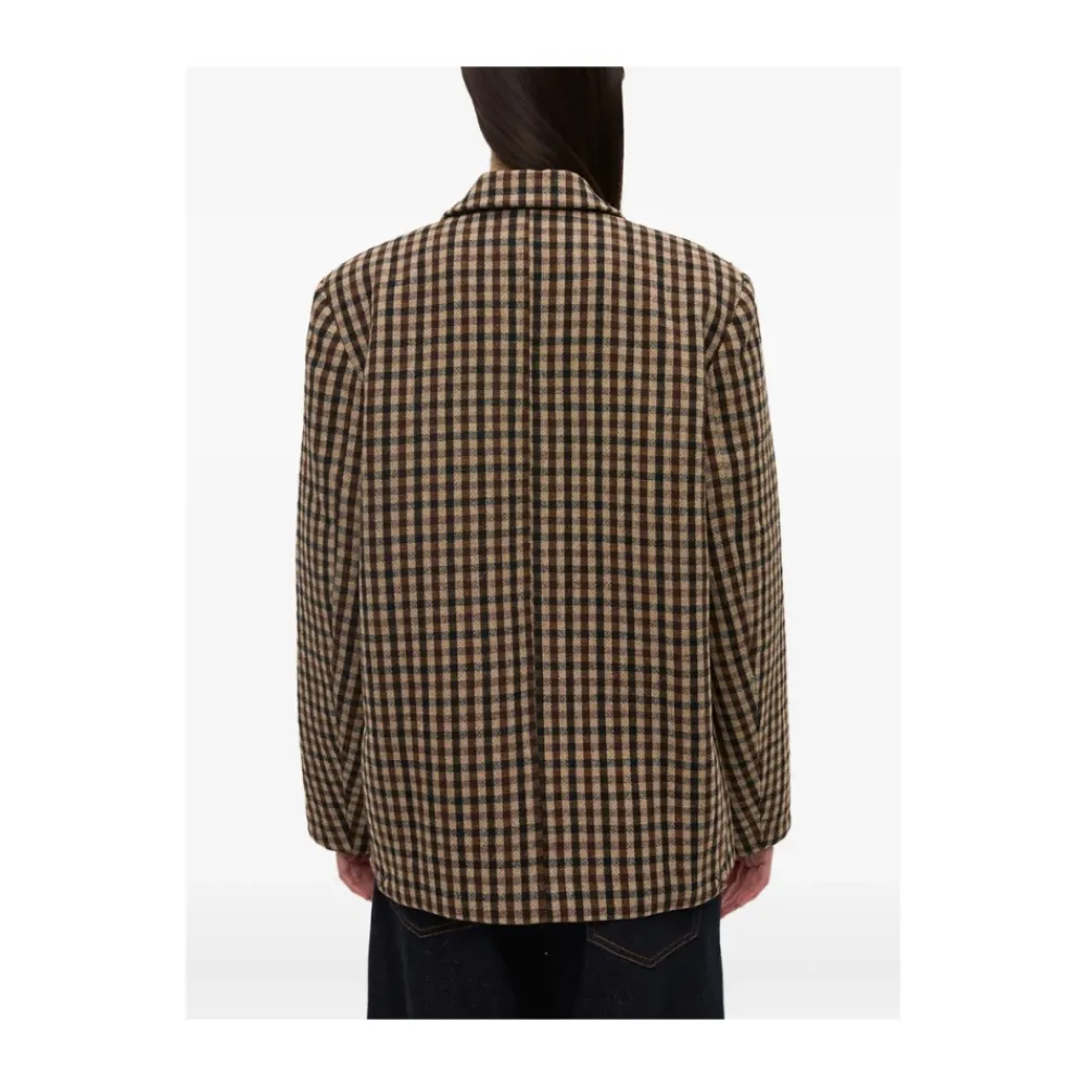 DAMES Ganni Jassen^e Gingham Check Jas Gouden Knopen