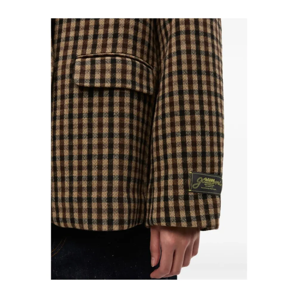 DAMES Ganni Jassen^e Gingham Check Jas Gouden Knopen