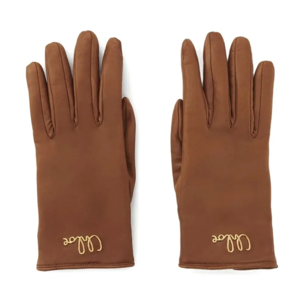 DAMES Chloé e Lamshandschoenen met Goudkleurige Handtekening