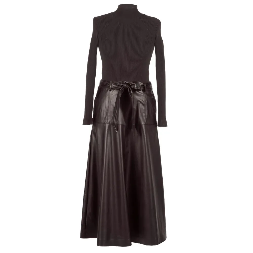 DAMES Twinset e Longuette Jurk met Kunstleer