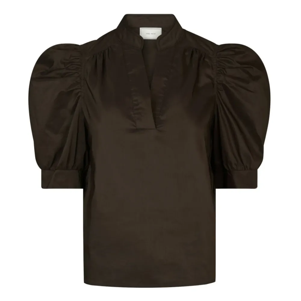 DAMES Neo Noir Blouses^e Poplin Blouse met Gerimpelde Mouwen