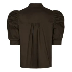 DAMES Neo Noir Blouses^e Poplin Blouse met Gerimpelde Mouwen