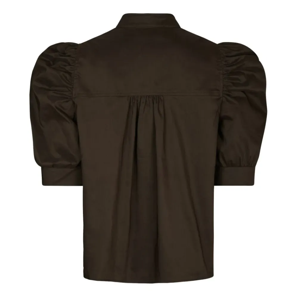 DAMES Neo Noir Blouses^e Poplin Blouse met Gerimpelde Mouwen